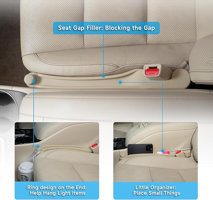 Givifive Car Seat Gap Filler Organizer 2Pack Soft Foam 3IN1 Multifunctional | Seat Side Gap Filler Strip with Slot & Hook Universal Fit Car SUV Truck Fill The Gap Between Seat & Console (Narrow Beige) - Image 3