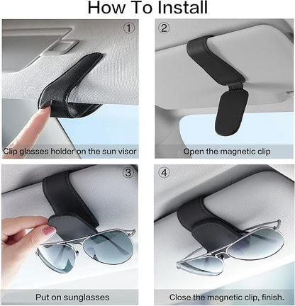 2 Packs Sunglass Holder for Car Sun Visor, Magnetic Eyeglass Hanger Clip for Car Visor, Leather Car Glasses Mount, Car Interior Visor Accessories (Red-2Pcs) - Image 6