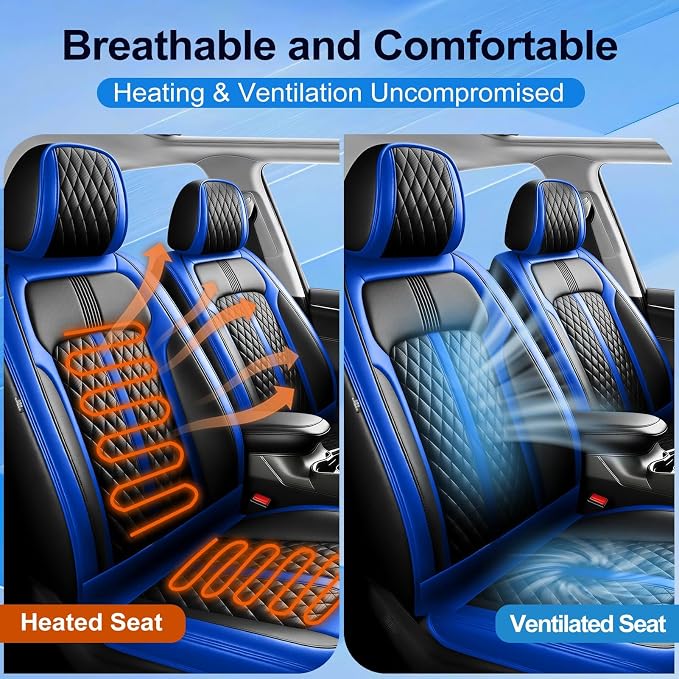 Fit Patriot Seat Covers Custom Fit for Jeep Patriot 2007-2017, Front Pair | Premium Leather Full Coverage Protectors, Waterproof, Breathable, Scratch Resistant, Easy Wipe, Airbag Compatible, Black+Blue - Image 5