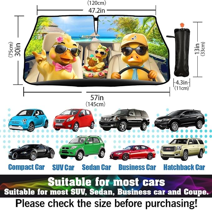 Socira Funny Duck Car Windshield Sunshade Umbrella Foldable Umbrella | Sun Shade Windshield Cover Sunshade Duck Car Accessories Blocks Uv Rays Keeps Cool (57" X 30") - Image 3