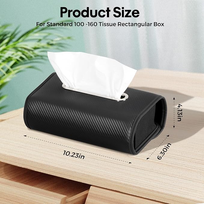Upgraded Car Tissue Holder Premium PU Leather Tissue Box Cover Keep Tidy Backseat Rectangular Napkin Holder for Car Fits for 100-160 Regular Size Tissues Multi-Position Organizer in Cars Black - Image 2