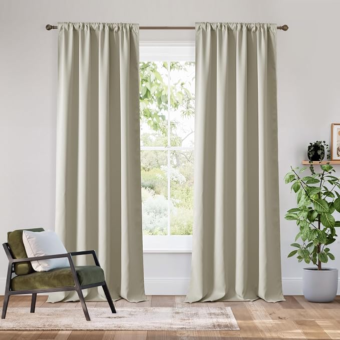 RYB HOME Bedroom Blackout Curtains 84 inches Long, 100% Blackout | Thermal Insulated, Noise Reducing, Curtains for Living Room Nursury, For Sleep, W42 x L84, Biscotti Beige by RYBHOME