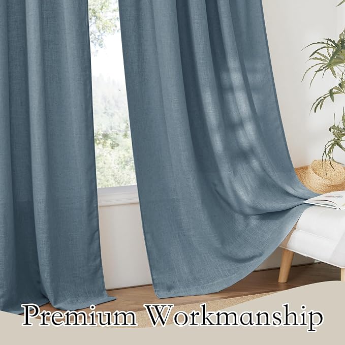 RYB HOME Sheer Curtains for Bedroom, Linen Wave Texture Semitransparent Voile Curtain Drapes Rod Pocket Window Treatment for Dining Room Bathroom Bedroom, Stone Blue, W52 x L45 inch, Set of 2 Panels - Image 6