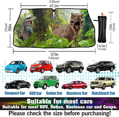 Funny Dinosaur Car Windshield Sun Shade Umbrella Automotive Windshield Sunshade Foldable Front Car Accessories Interior Decor to Keep Vehicle Cool for Most Vehicles 57'' X 30'' - Image 3