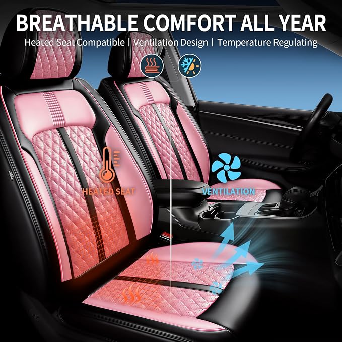 Fit Accent Seat Covers Custom Fit for Hyundai Accent 2006-2026, Front Pair | Premium Leather Full Coverage Protectors, Waterproof, Breathable, Scratch Resistant, Easy Wipe, Airbag Compatible, Black+Pink - Image 5