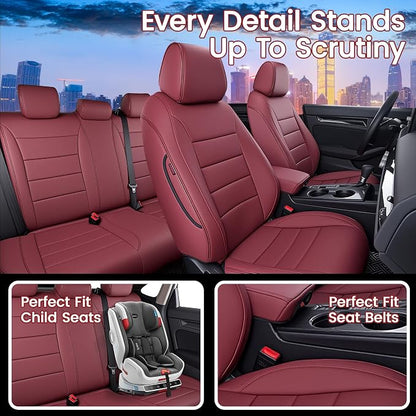 HKZ Custom Fit Civic Seat Cover Full Set for Honda Civic 4 Door Sedan-Only (Sport 2022 2023 2024) & (LX 2022-2025),5-Seats Full Set,Leather Seat Protector(Burgundy) - Image 7