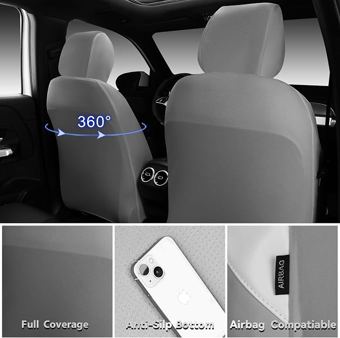 CAR PASS Memory Foam Leather Front Seat Covers, Waterproof Nappa Leather Seat Covers Front Seats Universal Fit for Cars,SUV,Truck Seat Covers Thick 3D Foam Comfortable, Airbag Compatible Gray White - Image 2
