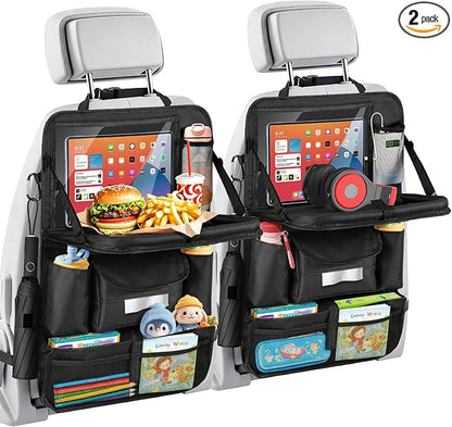 MoKo Car Organizer Back Seat, 8 Pockets Foldable Tray 600D Black, 2 Pack | 600D Oxford Backseat Car Organizer, Back Seat Organizer with Foldable Table Tray and Transparent Tablet Pocket for Road Trip by MoKo