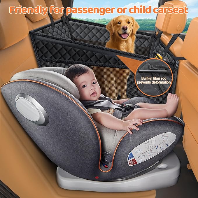 URPOWER Hard Bottom Dog Car Seat for Back Seat, Waterproof Hammock | Passenger-Friendly, Child Seat Compatible, 3-Sided Hard Boards, 200 lbs Support, 40% More Space, Waterproof, Mesh Window - Image 2