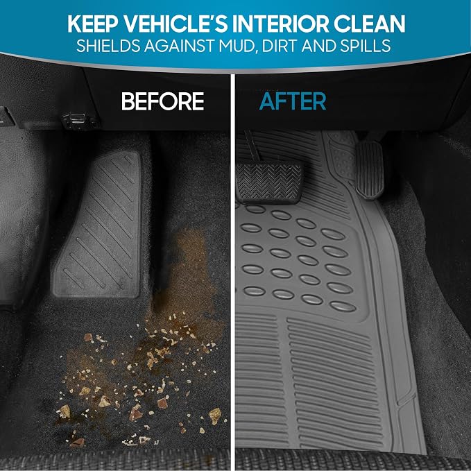 BDK ProLiner Floor Mats for Cars Trucks SUV, 4-Piece All-Weather Car Mats with Universal Fit Design, Durable Car Floor Mats with Capture Ridges, Waterproof Rubber Floor Mats for Cars (Gray) - Image 4