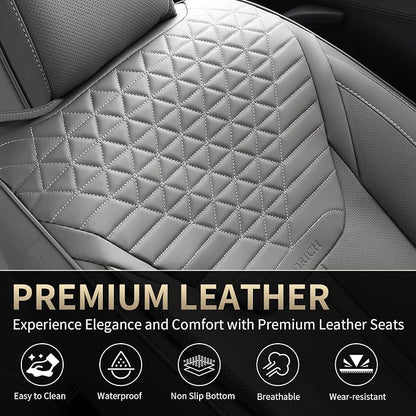 Car Seat Covers for Full Set, Universal Seat Cushion 5 Seats, Car Seat Protector Waterproof, Premium Leather Automotive Seat Covers for Most Cars, Sedans, SUVs, and Trucks-Gray - Image 7