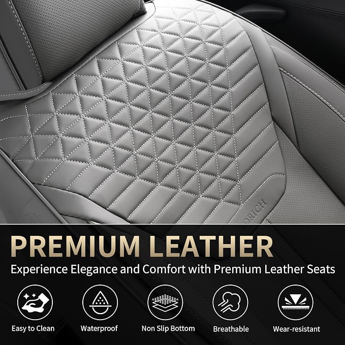 Car Seat Covers for Front Seats, Universal Seat Cushion 2 Seats, Car Seat Protector Waterproof, Premium Leather Automotive Seat Covers for Most Cars, Sedans, SUVs, and Trucks-Gray - Image 4