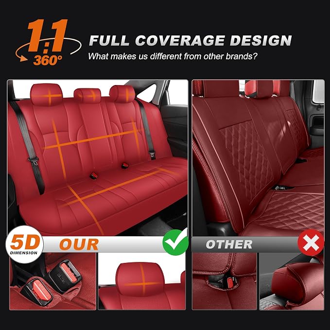 Custom Fit Seat Covers for Honda Accord 2023 2024 2025 2026 | EX,EX-L,Hybrid,Sport,Touring(RearRow W/40/60 Split Backrest)Full Set Faux Leather Compatible Airbag Seat Protector Red - Image 7