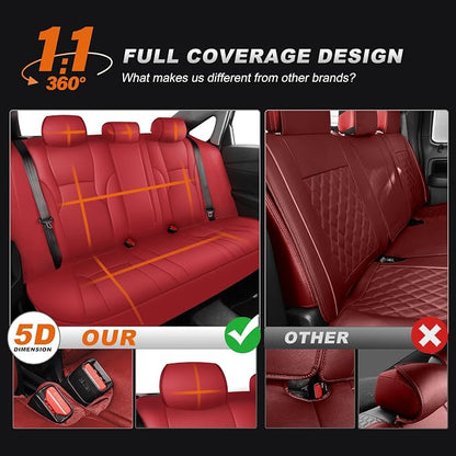Custom Fit Seat Covers for Honda Accord 2023 2024 2025 2026 | EX,EX-L,Hybrid,Sport,Touring(RearRow W/40/60 Split Backrest)Full Set Faux Leather Compatible Airbag Seat Protector Red - Image 7