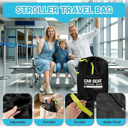 Foldable Car Seat Travel Bag, Zippered with Backpack Straps and Drawstring | Foldable zippered travel bag for car seat with backpack straps and drawstring closure. Compact for flight carry. - Image 3