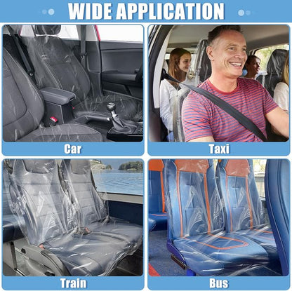 MYFAMIREA 100 PCS Disposable Car Seat Covers Clear Plastic Vehicle Seat Protector, Plastic Seat Covers Protector Universal Water Resistant and Stain Resistant for Cars Auto Truck Bus Airplane - Image 6