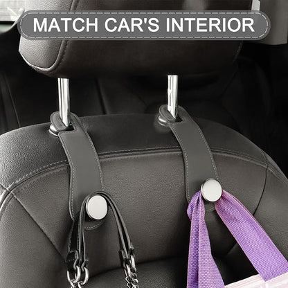JESTOP Car Headrest Hooks 2 Pack Leather Car Seat Storage Hangers, Gray | Stylish Leather & Alloy Car Seat Organizer Hooks for Purses Bags Handbag Coat Umbrellas, Car Inside Accessories, Up to 44lb - Image 6