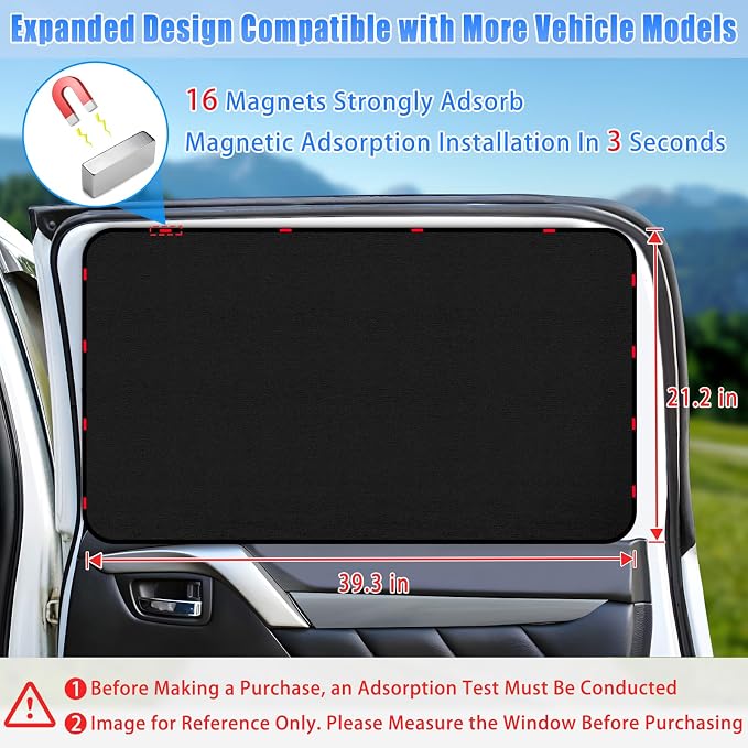 ZATOOTO Magnetic Car Window Shades Rear Window Cover Privacy 21.2×39.3Inch | Light Blocking Sun Shades for Camping, Stay Cool & UV Protection, Rear Window Sunshade for Babies - Image 3