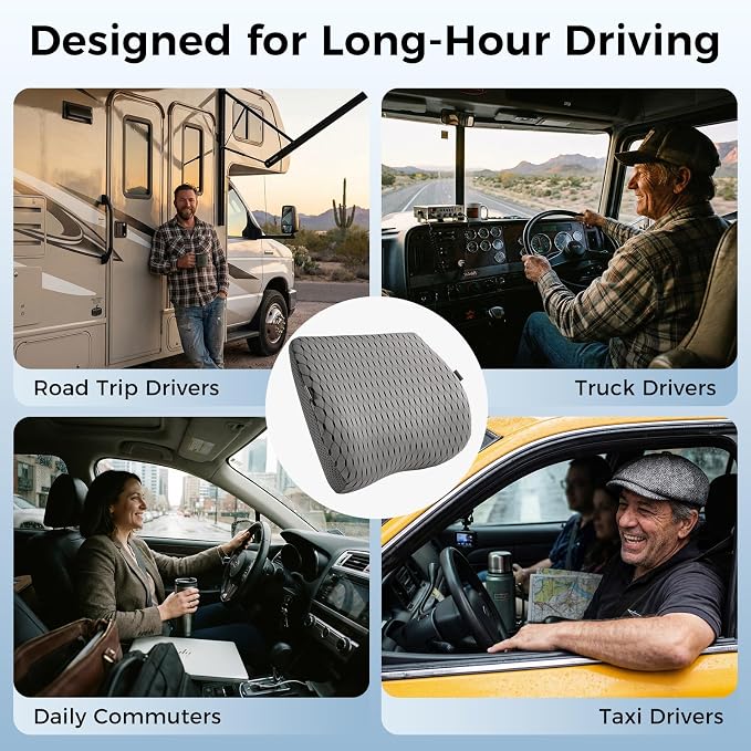 Lumbar Support Pillow for Car & Office Chair - High-Density Memory Foam for Sciatica & Lower Back Pain Relief - Non-Slip Back Support Cushion for Long Commutes & Desk Workers (4D Mesh Gray) - Image 7