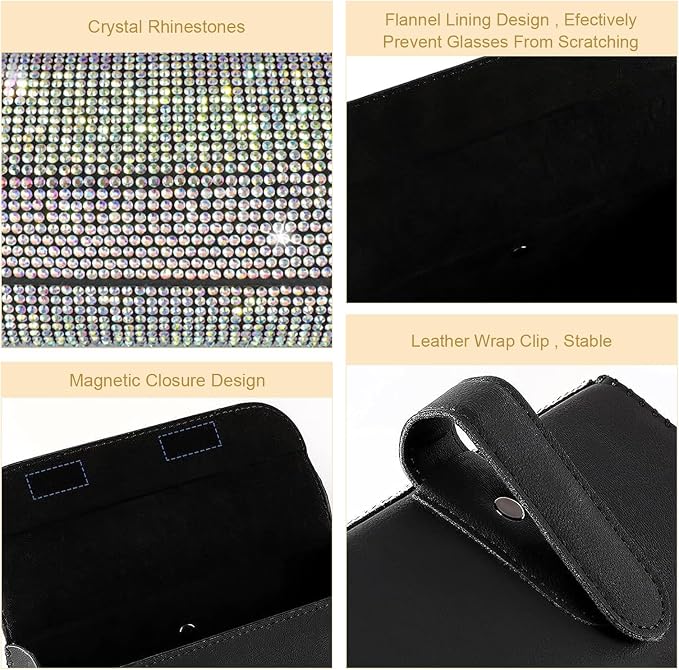 Bling Sunglasses Holder for Car Sun Visor, Rhinestone Auto Eyeglasses Mount Clip Organizer, Leather Sunvisor Sunglasses Storage Case, Universal Glasses Holder Clips for SUV, Sedan, Van (AB) - Image 5