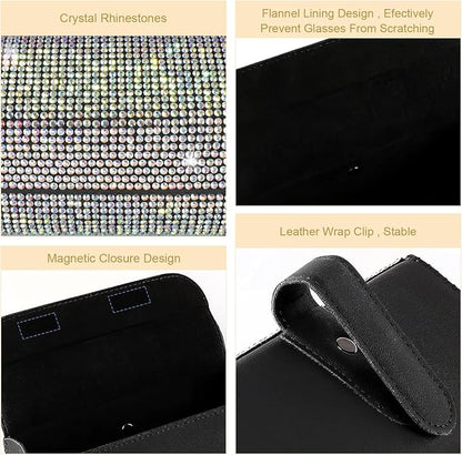 Bling Sunglasses Holder for Car Sun Visor, Rhinestone Auto Eyeglasses Mount Clip Organizer, Leather Sunvisor Sunglasses Storage Case, Universal Glasses Holder Clips for SUV, Sedan, Van (AB) - Image 5