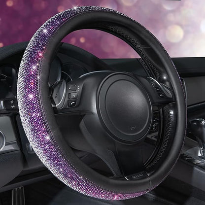 CAR PASS Bling Diamond Leather Steering Wheel Cover, Bling Sparkly Crystal Glitter Rhinestones Universal Fit 14" 1/2-15" Car Wheel Protector for Women Girl Fit Suvs,Vans,Sedans,Trucks, Purple Silver by CARPASS