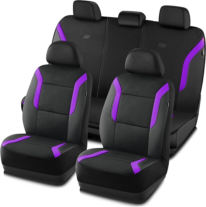 Skechers Memory Foam™ Car Seat Covers, Air Cool Mesh Thick Seat Covers, Car Seat Full Sets, Airbag Compatible, Automotive Comfort Protection for Most Cars,Vans,Trucks, SUVs,Purple by Unknown