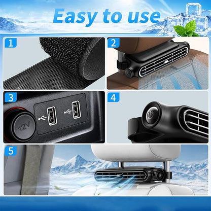 2PCS New Upgraded Car Seat Fan that Blow Cold Air for Backseat Rear Facing Headrest Cooling Fan for Car Portable Carseat Usb Car Vent Extender for Baby Small Mini Rechargeable Cooler Head Rest (Black) - Image 4