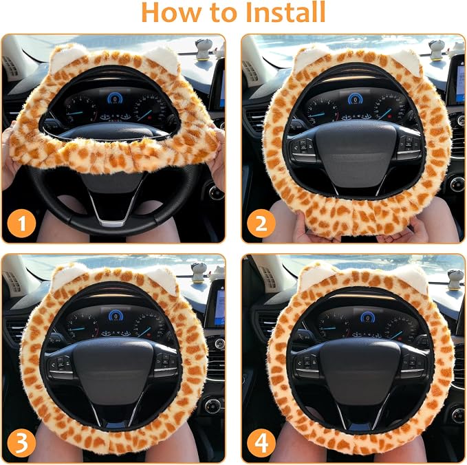 Accmor Fuzzy Leopard Print Car Steering Wheel Cover Women Car Accessories | Soft Furry, Non-Slip, Elastic Steering Wheel Covers, Universal 15 Inch Fit Auto, Suvs, Truck - Image 5