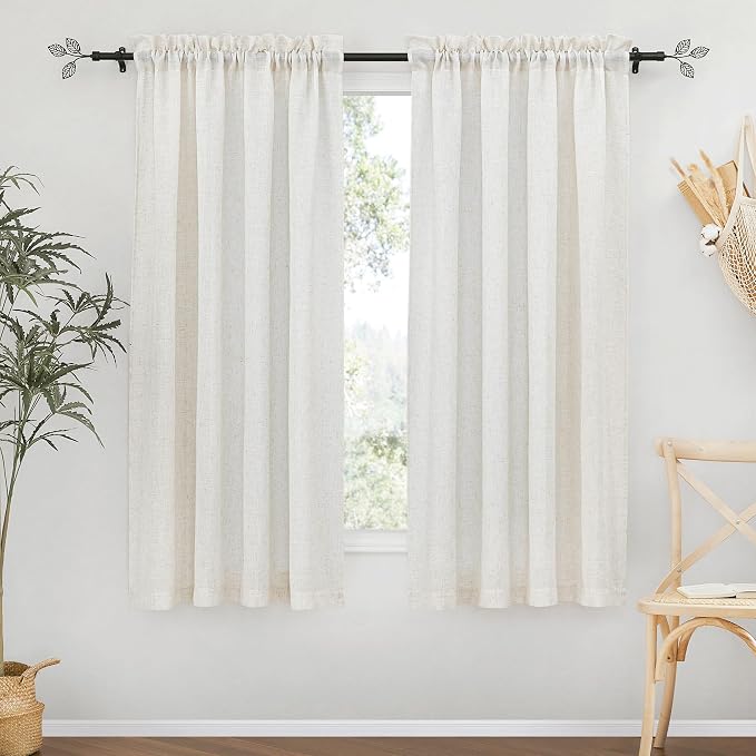 RYB HOME Thick Linen Curtains 84 inches Long for Dining Room | Machine Washable, Light Filtering, Soft Textured, Wrinkle Resistance, Boho Farmhouse, Rod Pocket, W42 x L84, Linen, 2 Panels by RYBHOME