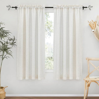 RYB HOME Thick Linen Curtains 84 inches Long for Dining Room | Machine Washable, Light Filtering, Soft Textured, Wrinkle Resistance, Boho Farmhouse, Rod Pocket, W42 x L84, Linen, 2 Panels by RYBHOME