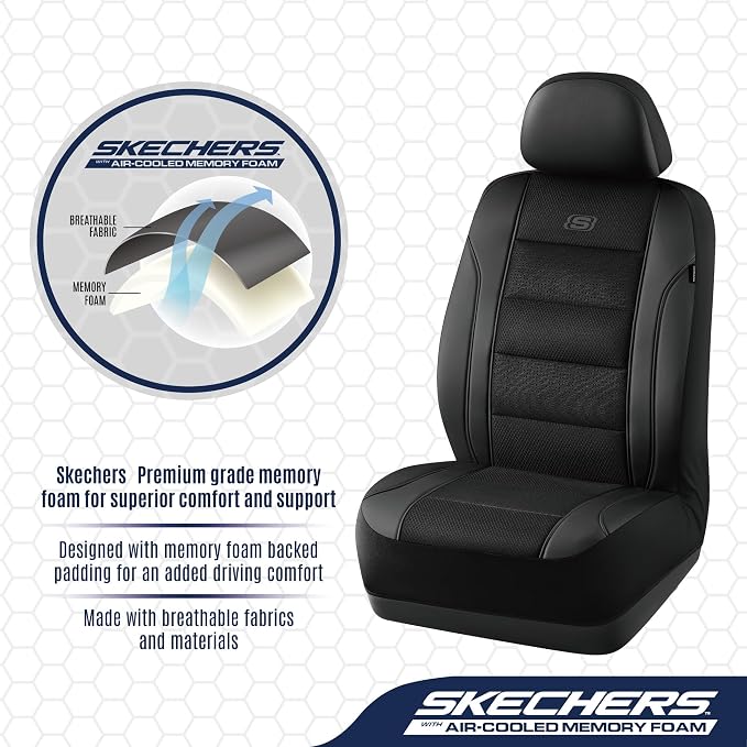 Skechers Seat Covers, Air-Cooled Memory Foam Car Seat Covers Front Seats, Airbag Compatible,Universal Fit for Most Cars, SUVs, Vans and Trucks,Black - Image 2