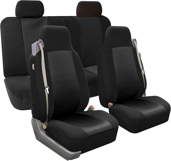 FH Group All Purpose Flat Cloth Car Seat Covers - Universal Fit, Full Set Seat Covers, Washable, Fit Most Car, Truck, SUV, Van - Black by FHGroup