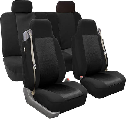 FH Group All Purpose Flat Cloth Car Seat Covers - Universal Fit, Full Set Seat Covers, Washable, Fit Most Car, Truck, SUV, Van - Black by FHGroup