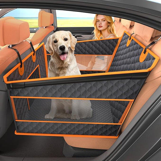 Instraella Dog Car Seat for Large Dogs, Hard Bottom Half Back Seat Extender | For Medium & Large Dogs, Fits Cars, SUVs & Trucks, Waterproof & Non-Slip with Mesh Windows, Leash Slot & Room for a Passenger by Instraella