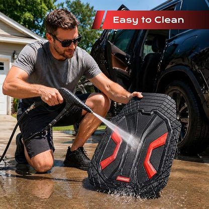Coverado Car Mats Full Set, Car Floor Mats All Weather, Deep Dish Waterproof Floor Mat, Trim to Fit Automotive Car Mats, Universal Weather Mats for Cars SUV Trucks Sedans Vans (3Pcs,Black&Red) - Image 8