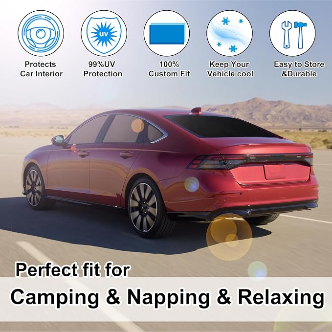 TINGLU Window Shades for Honda Accord 2023-2026 Accessories Car Side Full Windows Windshield Sun Shade Sun UV Rays & Privacy Protection for Camping,Napping,and Relaxing 8PCS - Image 6