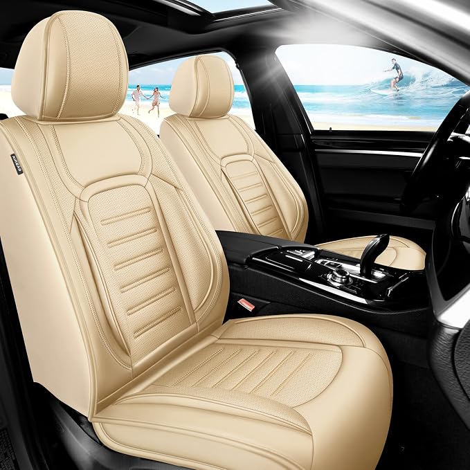 Fit CHR Car Seat Covers for Toyota CHR 2018-2021 2022 -Premium Leather, Waterproof，Breathable，All-Weather Seat Cushion Protecto & Airbag Compatible, Full Set Beige by Unknown