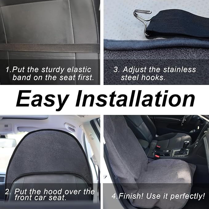 Sweat Towel Car Seat Cover Protector Front Seats for Gym Workout, Running, Swimming, Beach and Hiking, Waterproof Universal Seat Cover for Car, Trucks, Van & SUV (2, Pure Grey, Front) - Image 6