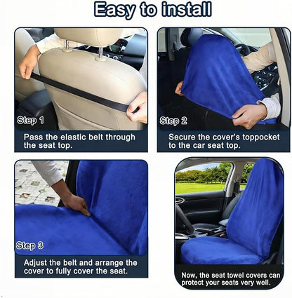 Car Seat Towel Cover, 2pcs Universal Front Seat Protector for Cars, SUVs and Trucks, Sweat Towel Car Seat Cover for Gym, Yoga, Swimming, Pets and Family Travel, Blue - Image 7
