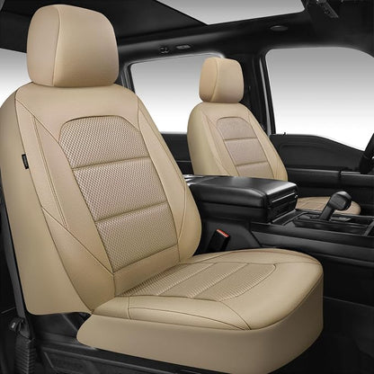 CAR PASS Memory Foam Car Seat Covers,Air Cool Mesh Thick Seat Covers Front Seats,Beige Leather Seat Cover for Car,Universal Automotive Comfort for Most Cars,SUV,Trucks,Airbag Compatible,All Beige by CARPASS