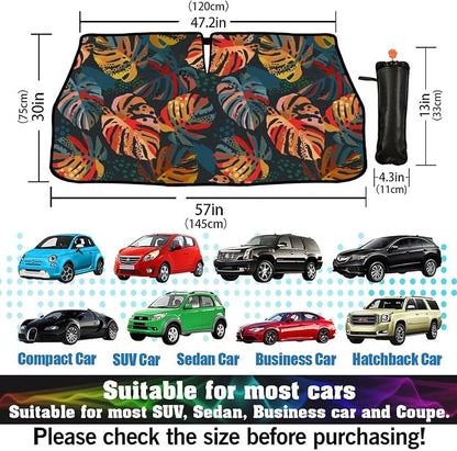Tropical Car Windshield Sunshade Umbrella Palm Tree Sun Shade Umbrella for Car Foldable Windshield Umbrella Block UV Rays Heat Keep Vehicle Cool for Cars SUV 57"x30" - Image 3