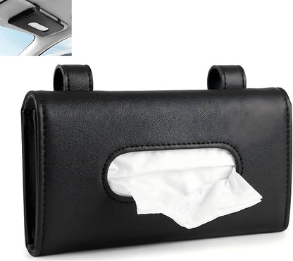Car Tissue Holder, Visor Tissue Box for Car SUV Truck, Sun Visor Napkin Holder with Metal Clip, PU Leather Auto Interior Accessories (Black) by Unknown