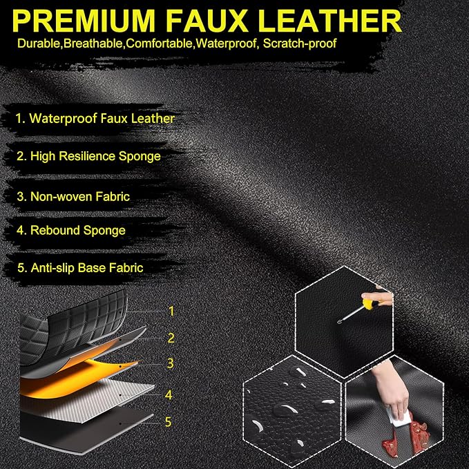 Car Seat Covers for Lexus ES 300h 2007-2026 2027 Full Set Faux Leather | Waterproof Breathable Scratch Resistant 360° Wrap Airbag Compatible Easy Clean（5 Seats,Black) - Image 6