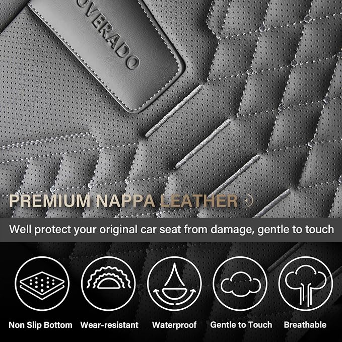Coverado Car Seat Covers, Front Seat Cover, 2 Pack Waterproof Nappa Leather Seat Covers for Cars, Car Seat Protectors, Driver Seat Cover, Automotive Seat Covers Universal Fit for Most Cars, Gray - Image 7