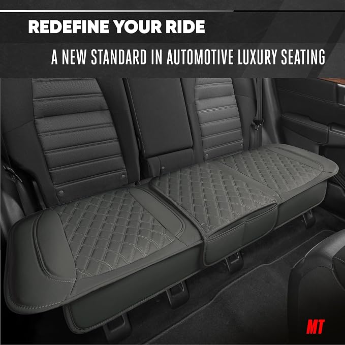 Motor Trend Rear Seat Cushion - Gray Diamond Stitched Faux Leather Rear Seat Cover for Cars, Trucks, SUVs - Padded, Waterproof, Non-Slip Back Seat Cover with Storage Pockets - Image 3