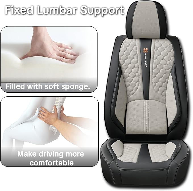 Black and Grey PU Leather Car Seat Covers | Luxury Waterproof Car Seat Covers with Lumbar Support, Non-Slip Base, Airbag Compatibility, Easy Installation and Cleaning - Image 3