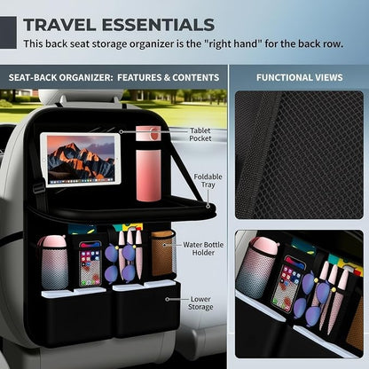 2026 New Backseat Car Organizer,Multifunctional Back Seat Car Organizer with Foldable Table Trays,Hanging Cars Seats Backs Organizers as Kick Mats Back Seat Protector - Image 7