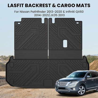 LASFIT Cargo Mats for Nissan Pathfinder 2013-2020/QX60 2014-2021/JX35 2013 | All Weather TPE Custom Fit Cargo Trunk Mat & Backrest Mats Accessories, Black - Image 2