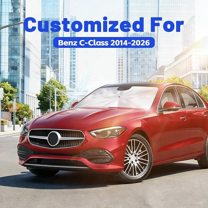 Car Windshield Sun Shade Umbrella for Benz C-Class 2014-2026, 1:1 Exact Fit | [Reflective Coated Fabric] Car Shades Sun Visor Keep Car Cool and Protects Interior, Sunshade Umbrella for Front Window - Image 2